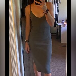 Sleeveless Ribbed Midi Dress in Olive Green